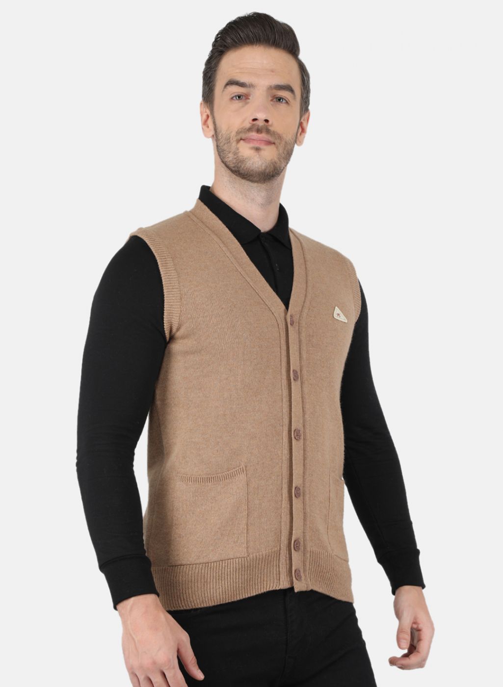 Men Beige Solid Cardigan