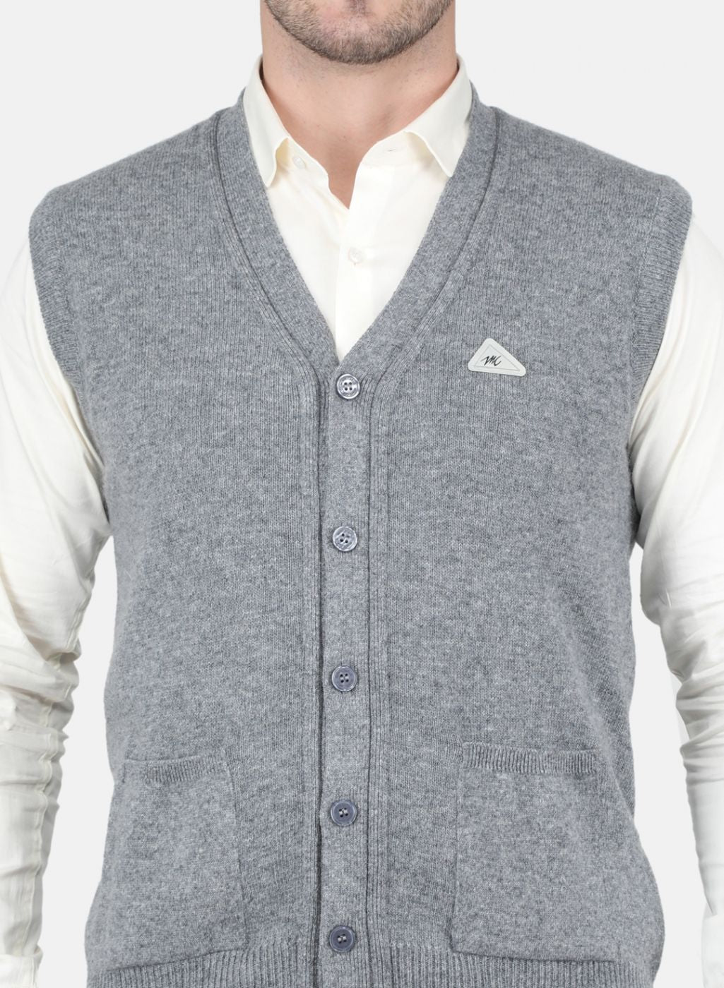 Men Grey Solid Cardigan