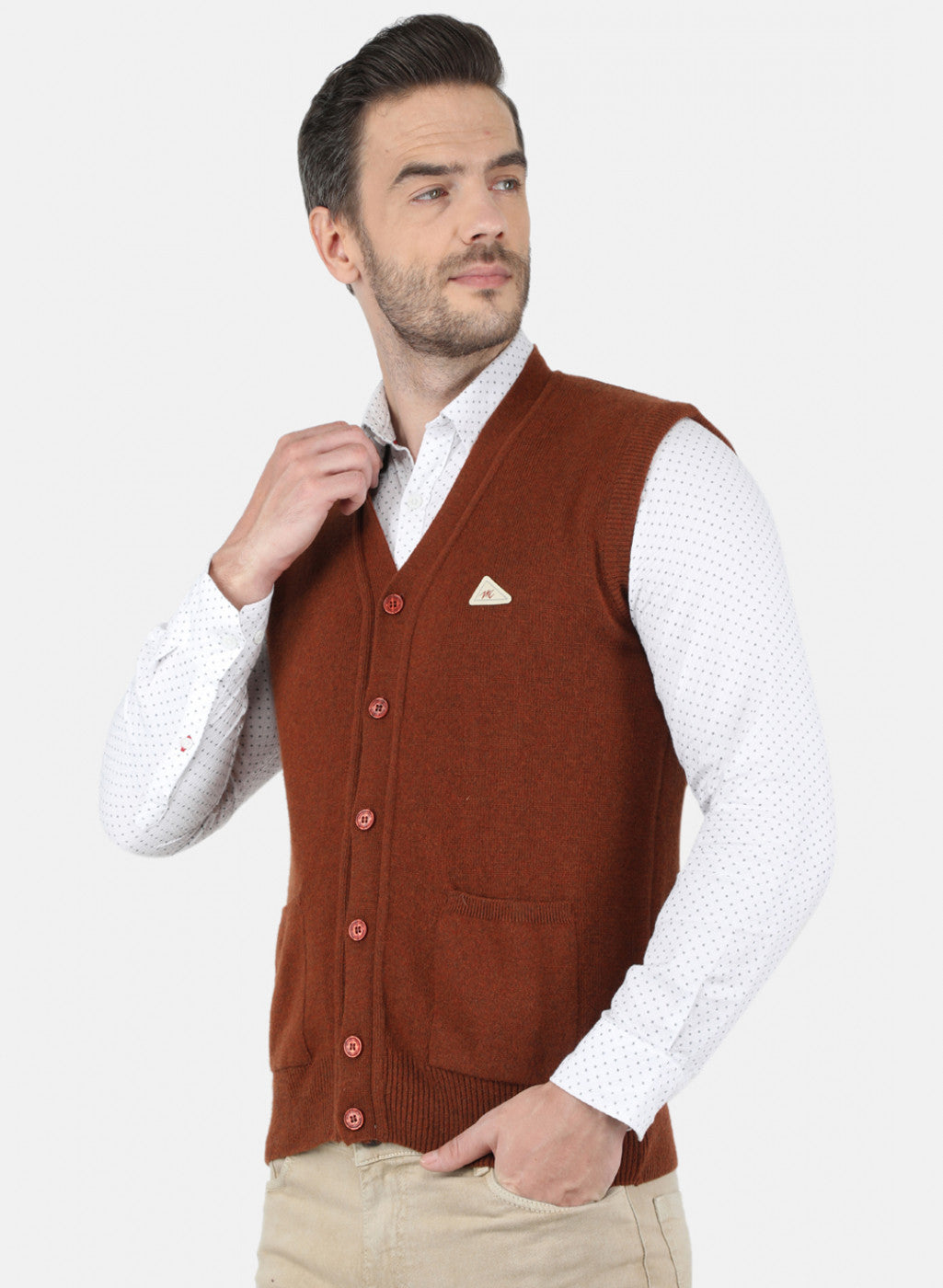 Men Brown Solid Cardigan