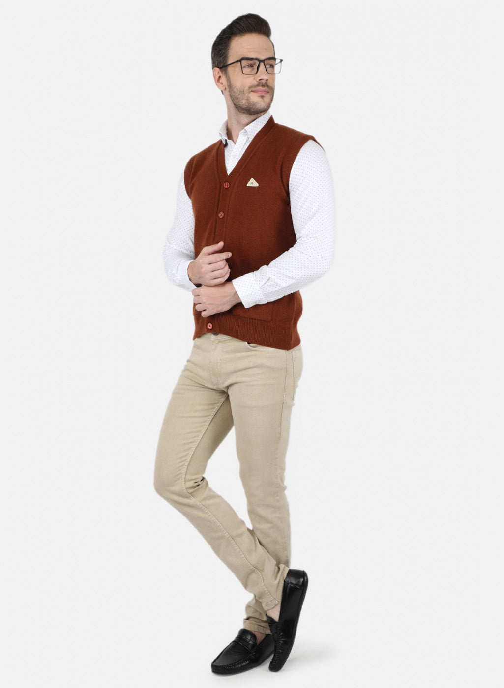 Men Brown Solid Cardigan