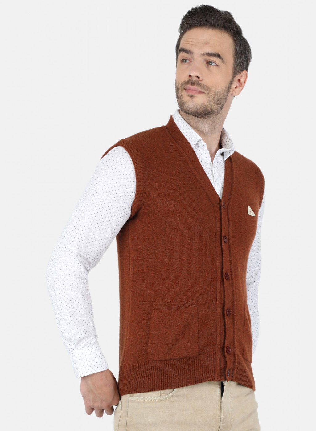 Men Brown Solid Cardigan