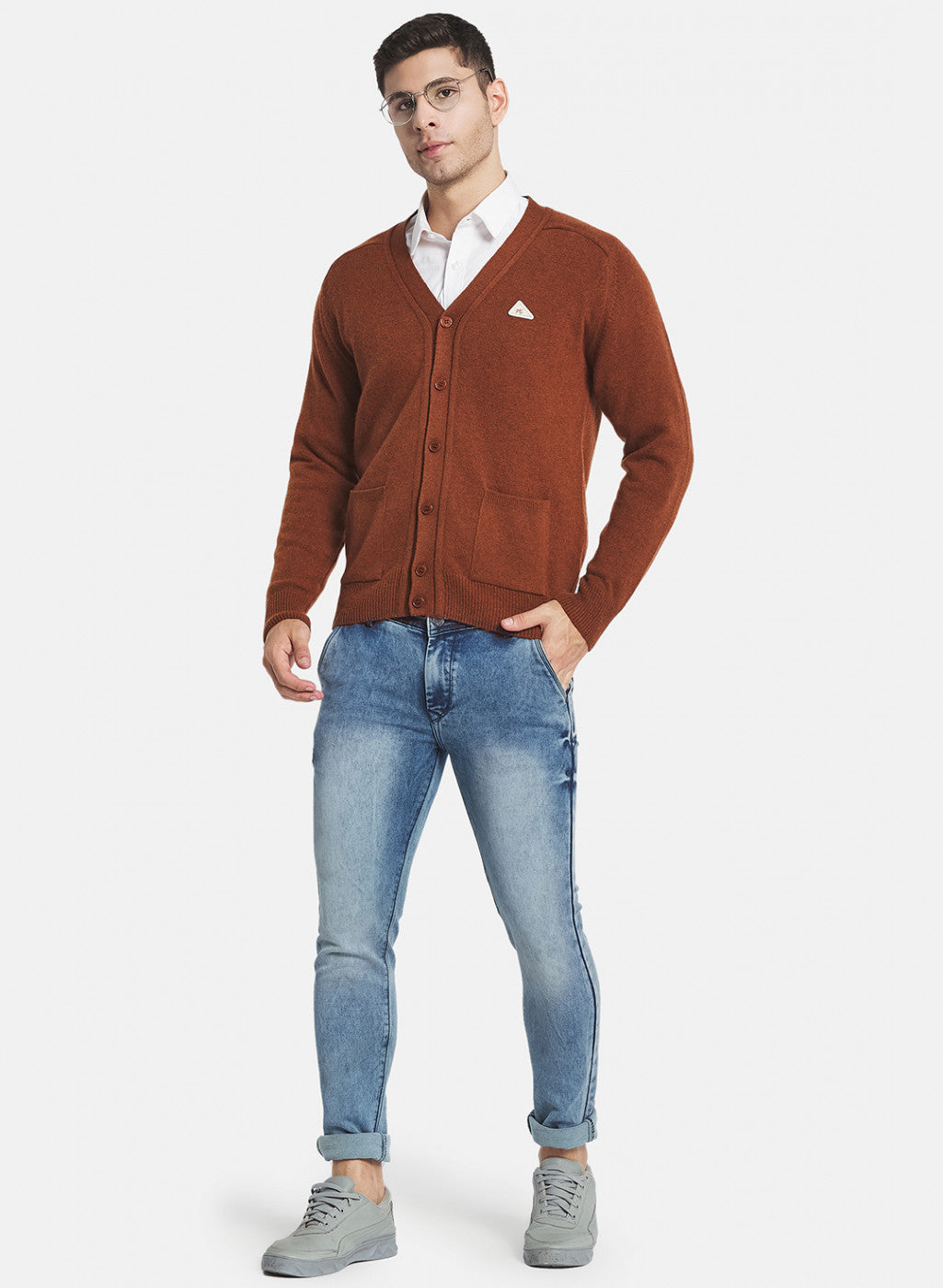 Men Brown Solid Cardigan