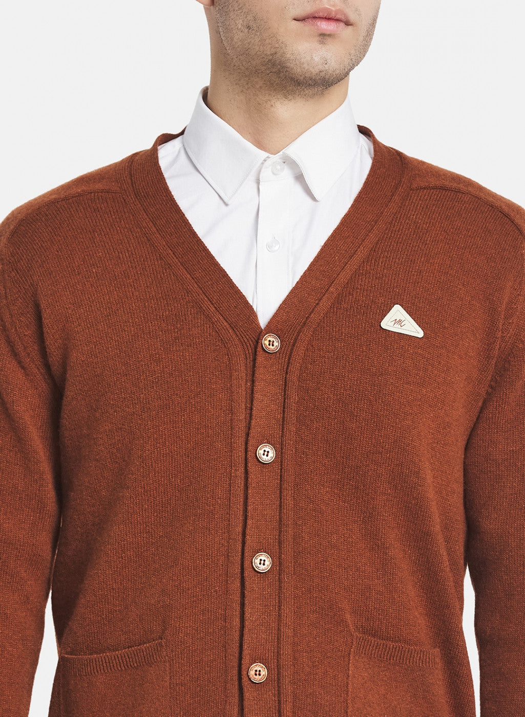 Men Brown Solid Cardigan