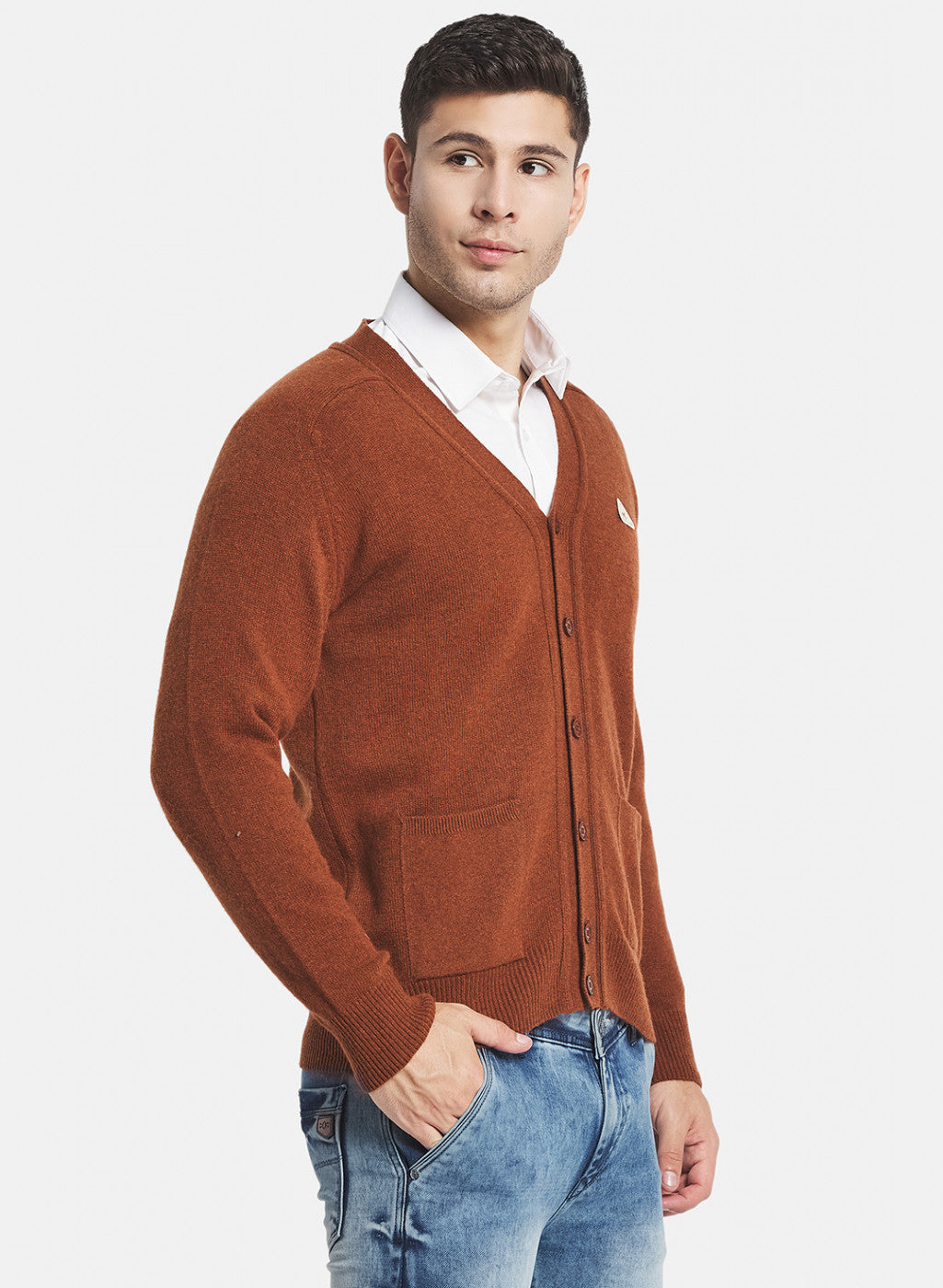 Men Brown Solid Cardigan