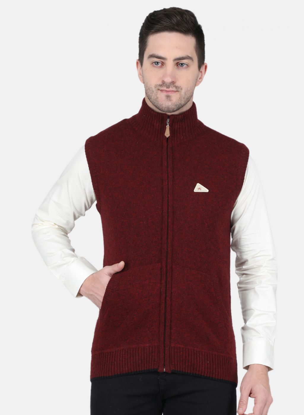 Men Maroon Solid Sweater