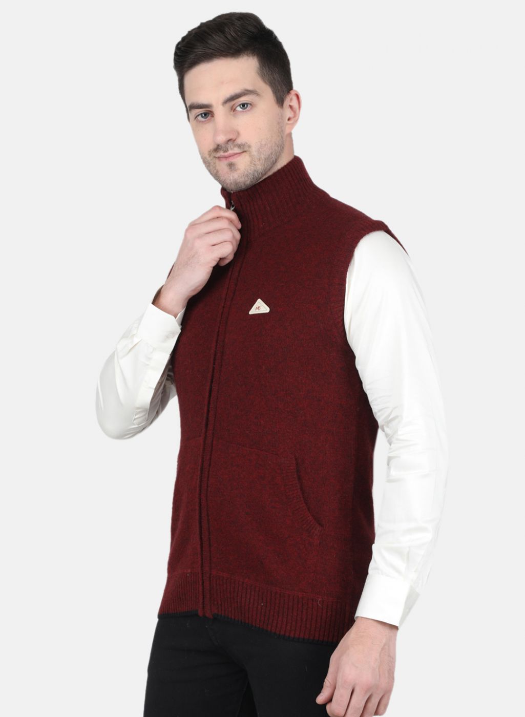 Men Maroon Solid Sweater