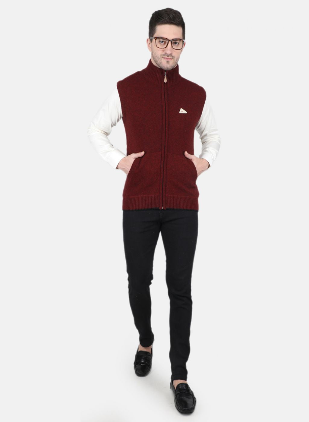 Men Maroon Solid Sweater