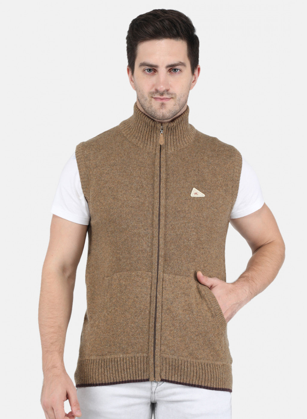 Men Light Brown Solid Sweater