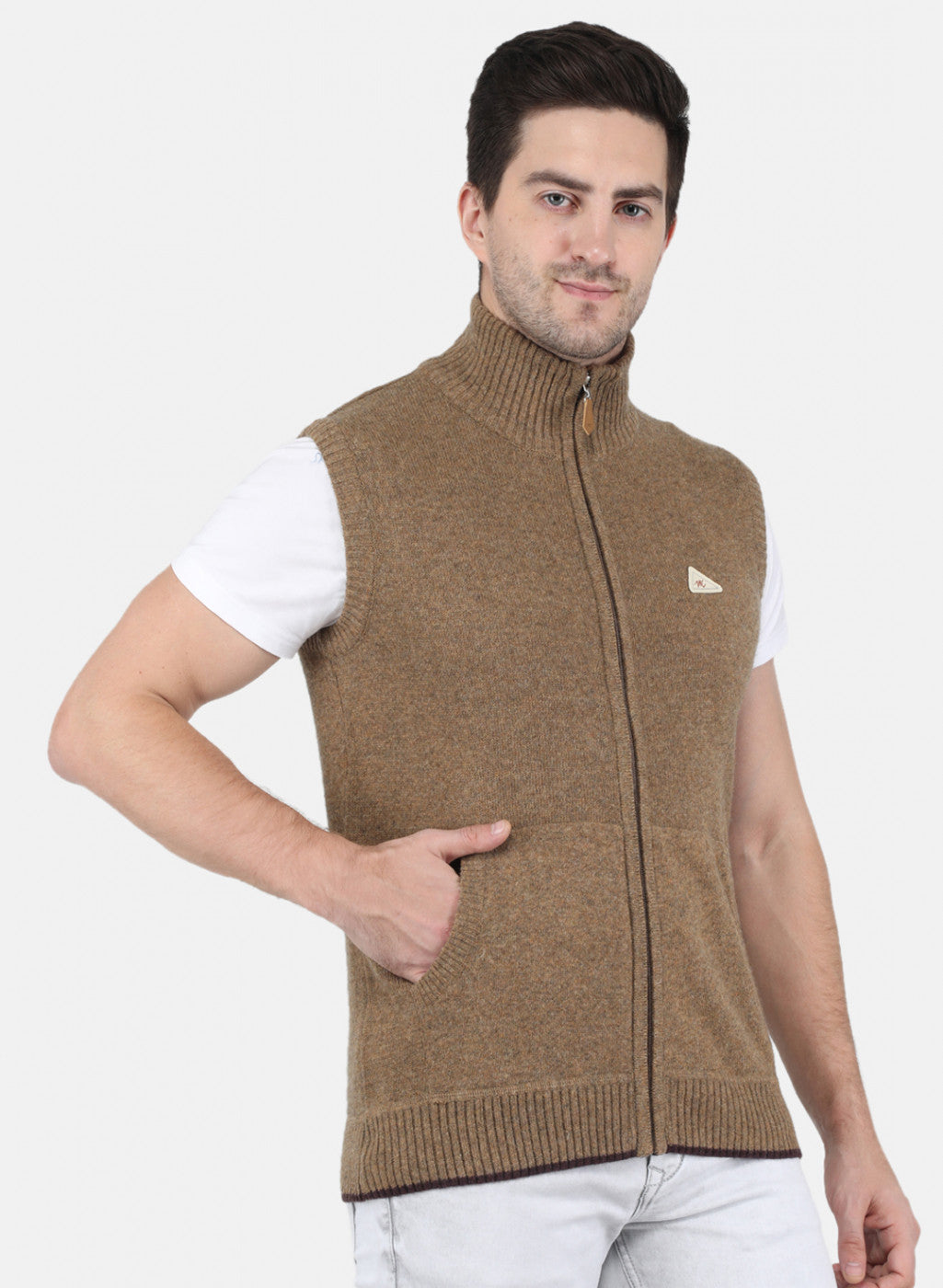 Men Light Brown Solid Sweater