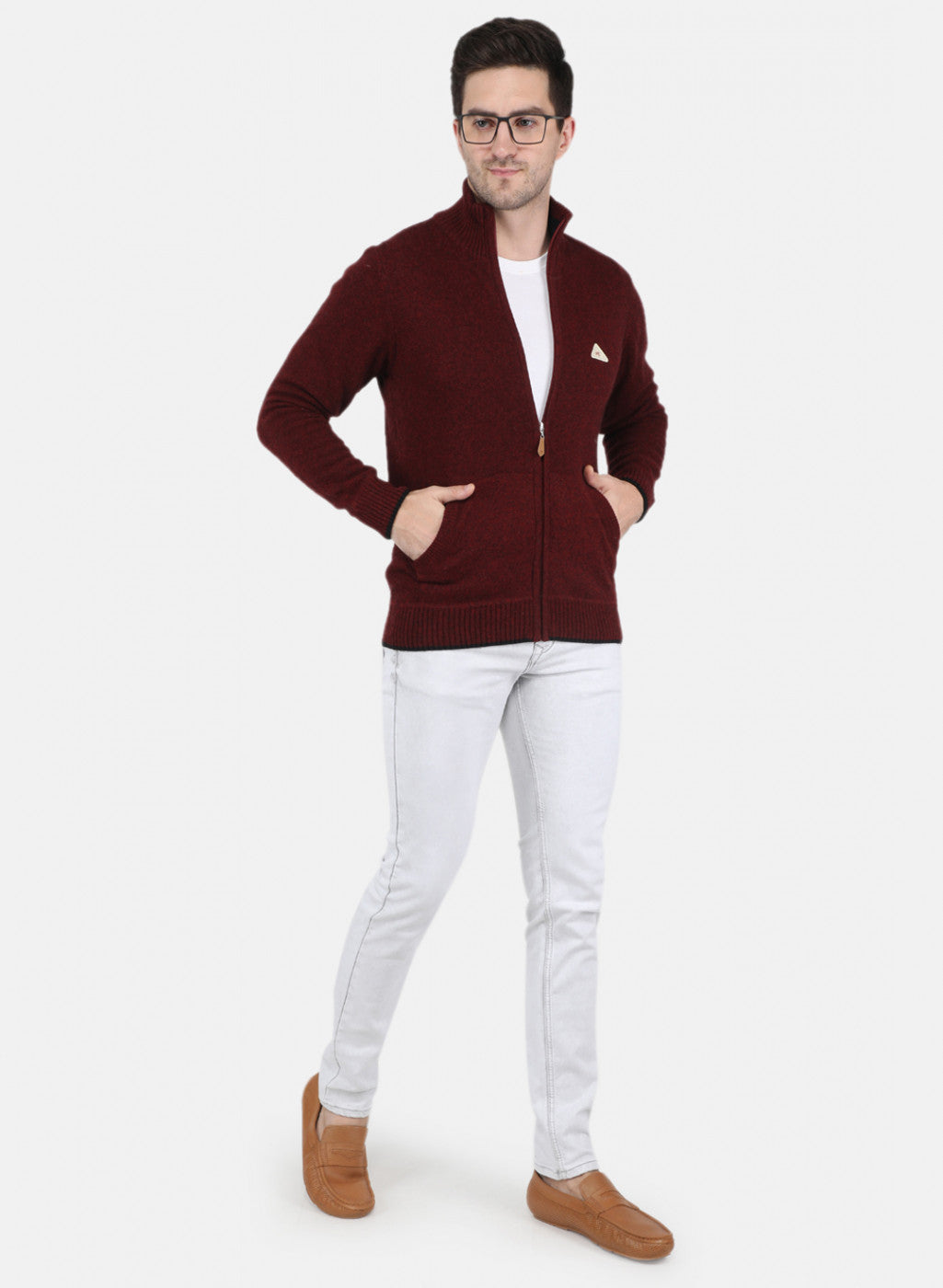 Men Maroon Solid Pullover