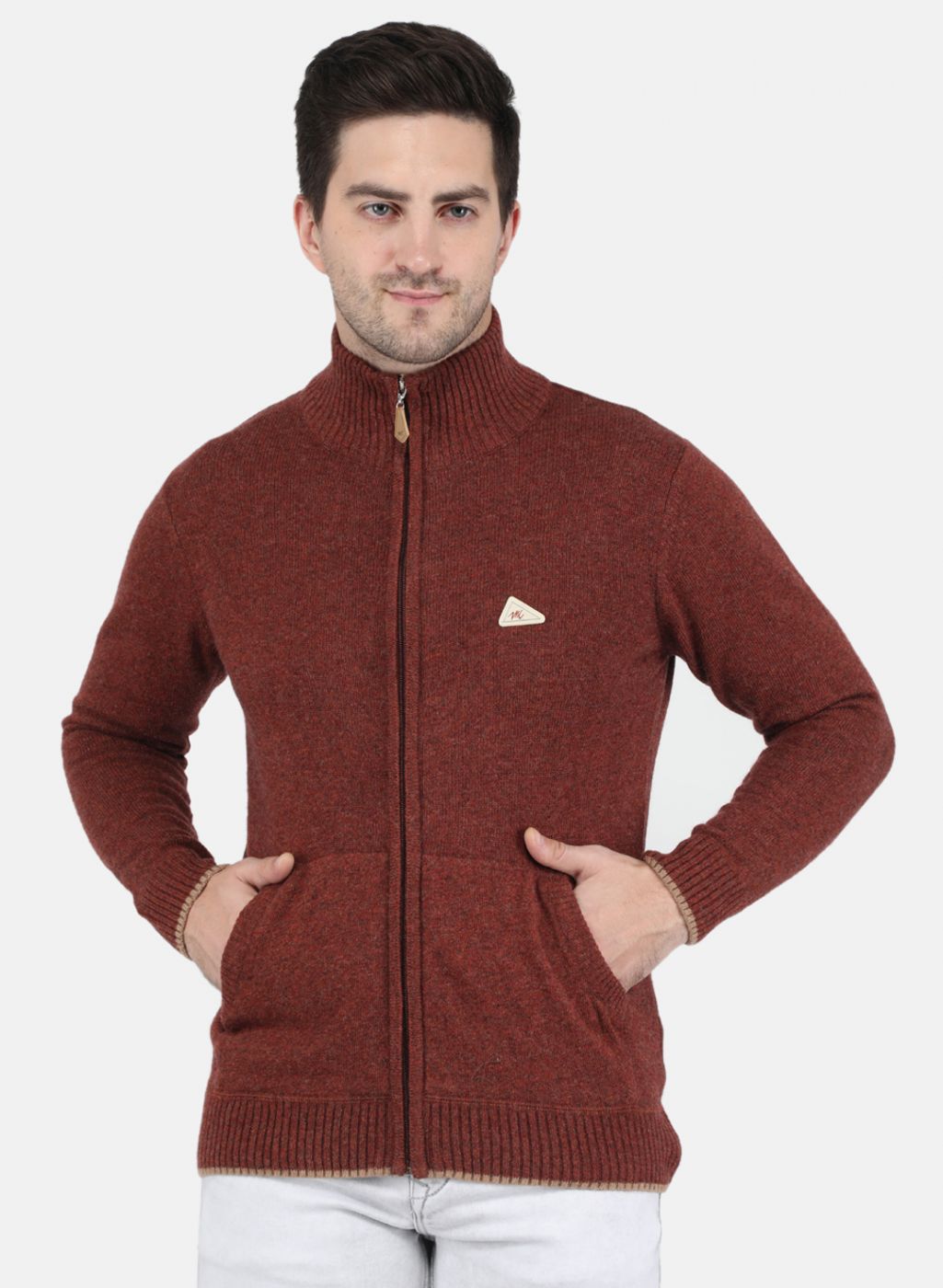 Men Brown Solid Pullover