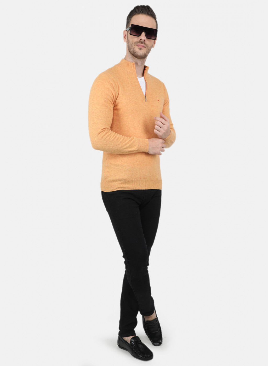 Men Orange Solid Pullover