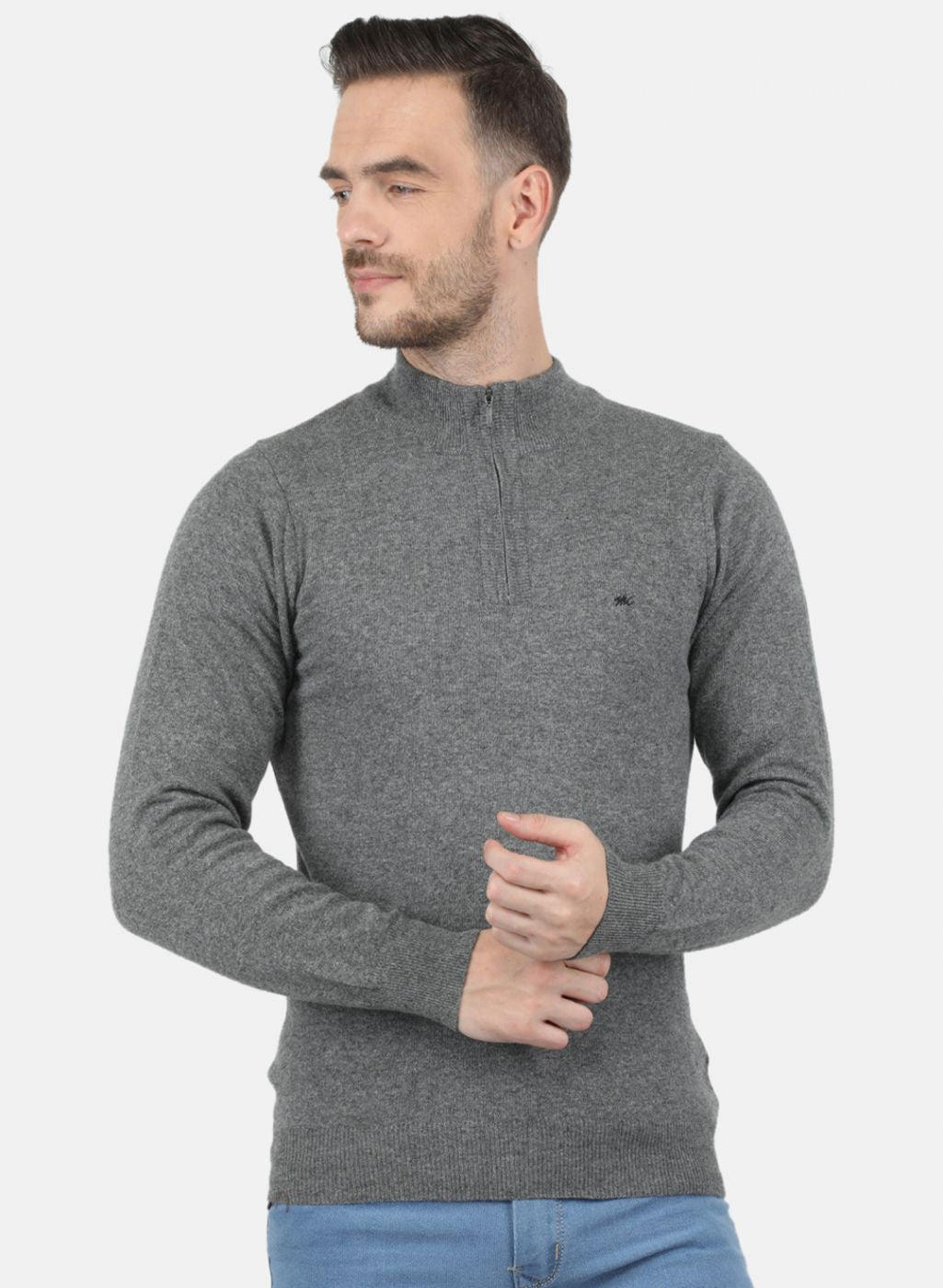 Men Grey Solid Pullover