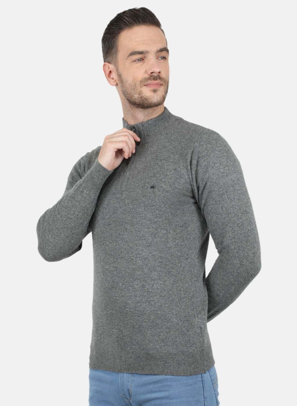 Men Grey Solid Pullover