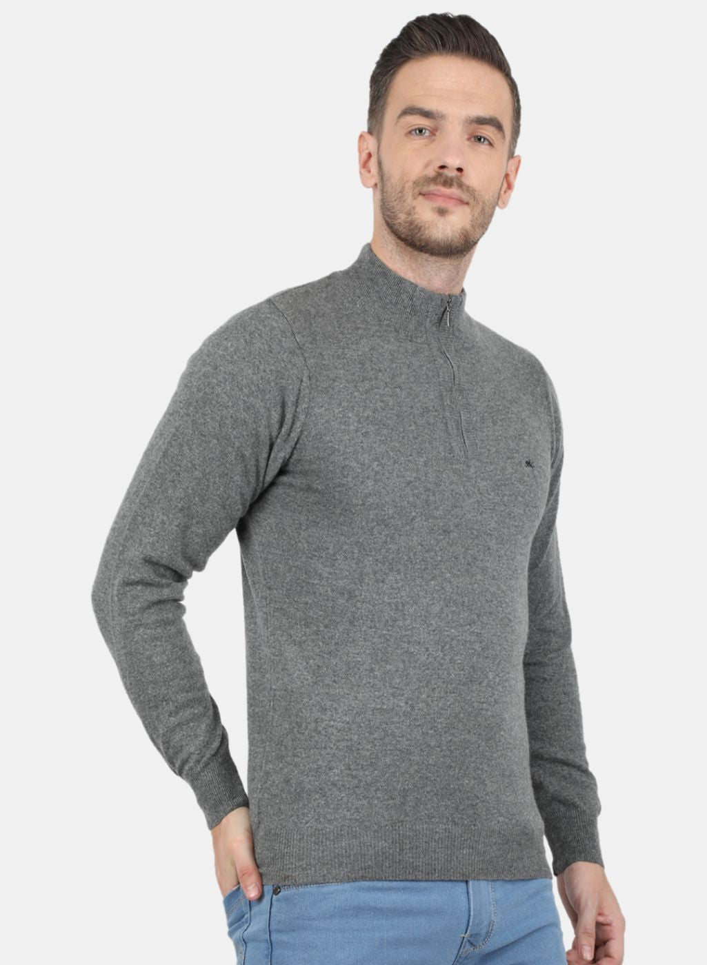 Men Grey Solid Pullover