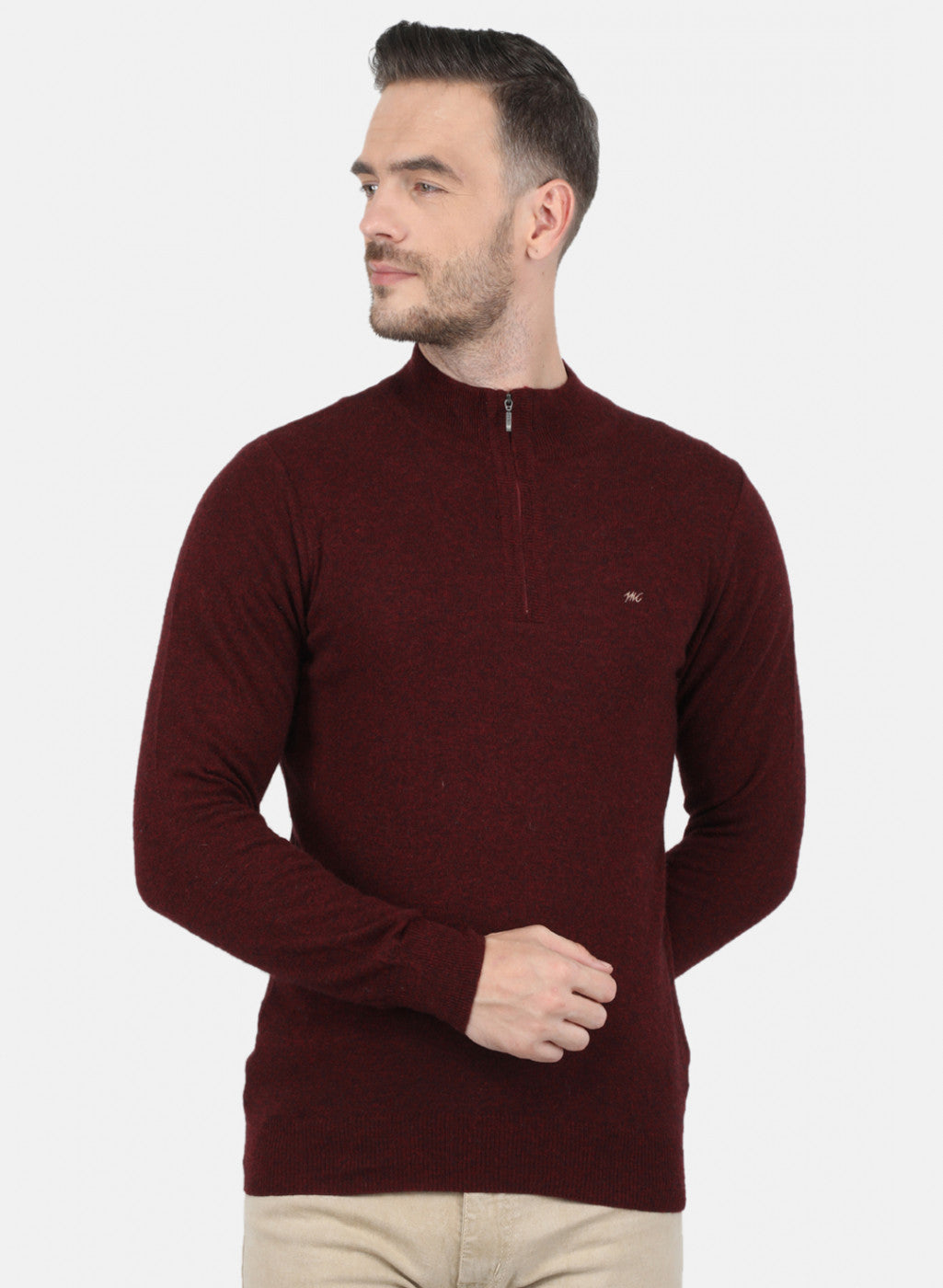 Men Maroon Solid Pullover