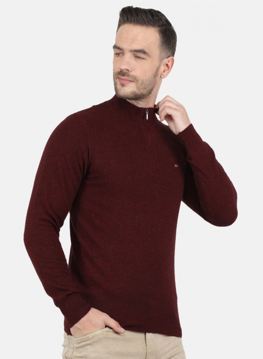 Men Maroon Solid Pullover