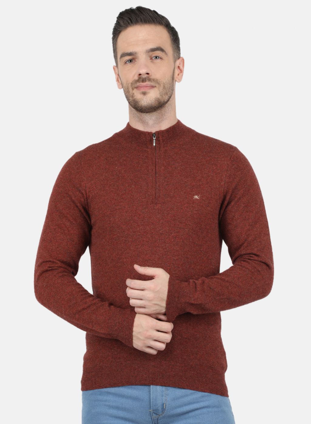 Men Brown Solid Pullover