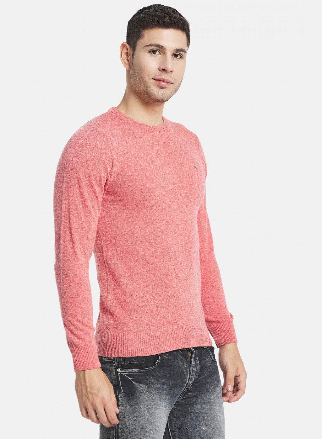 Men Light Red Solid Pullover