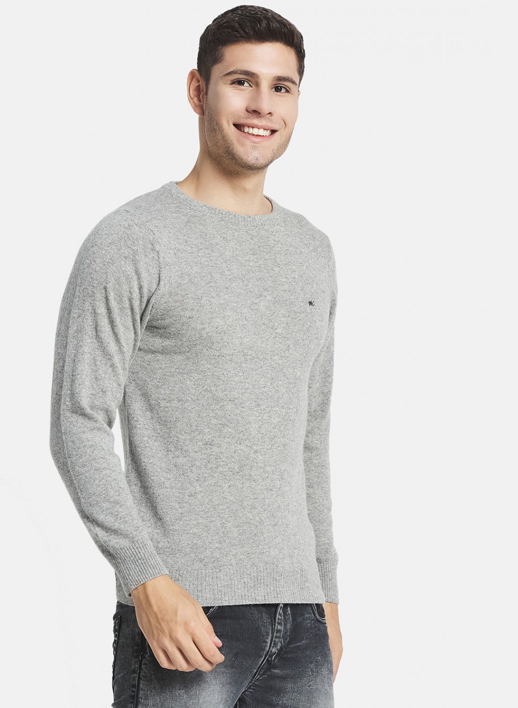 Men Grey Solid Pullover