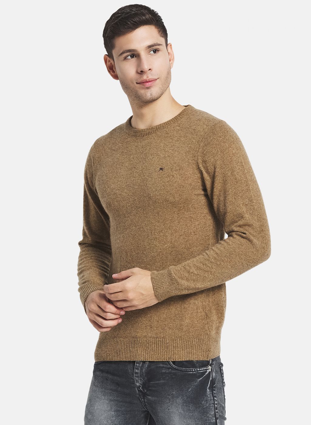 Men Brown Solid Sweater