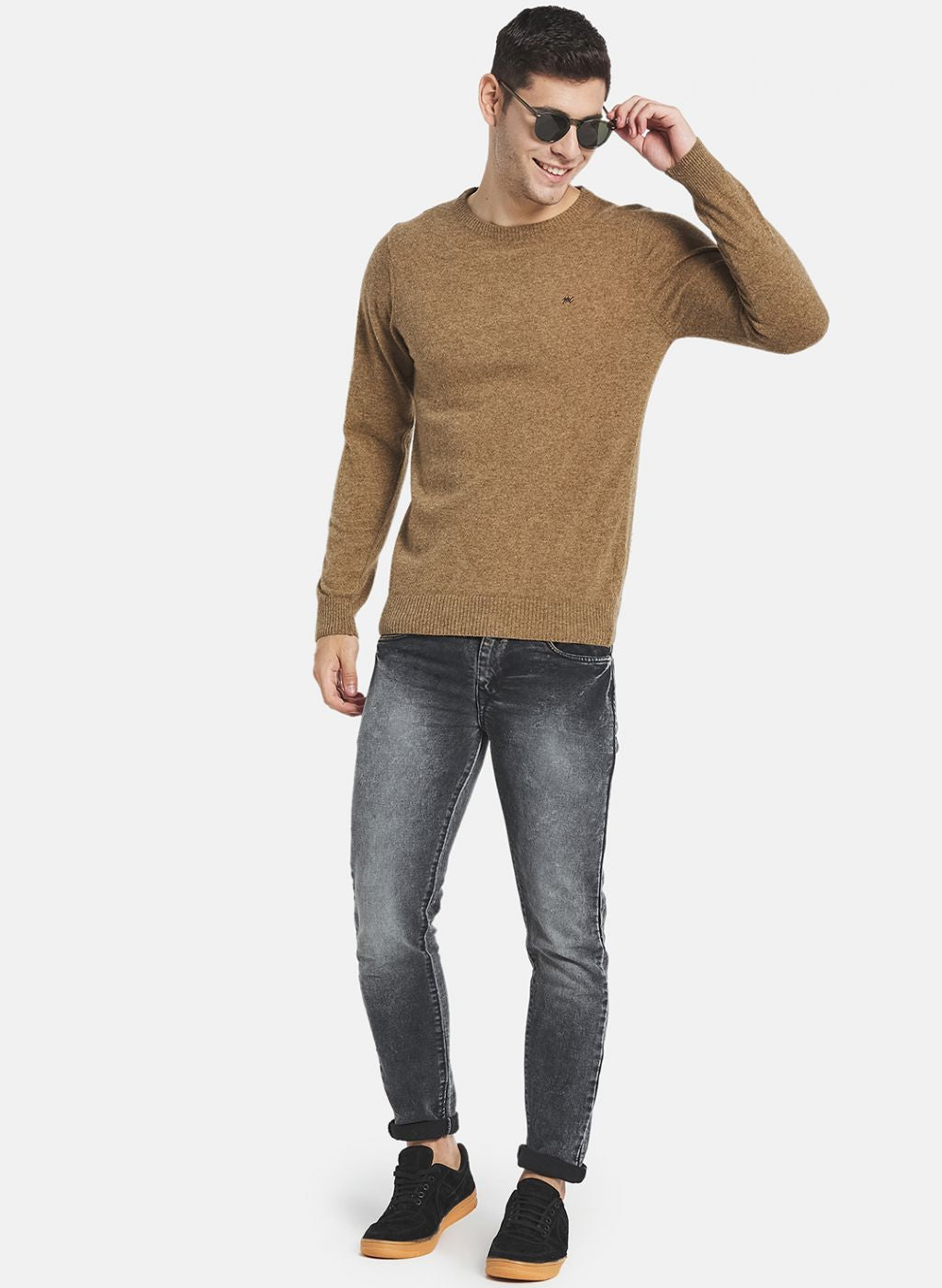 Men Brown Solid Sweater