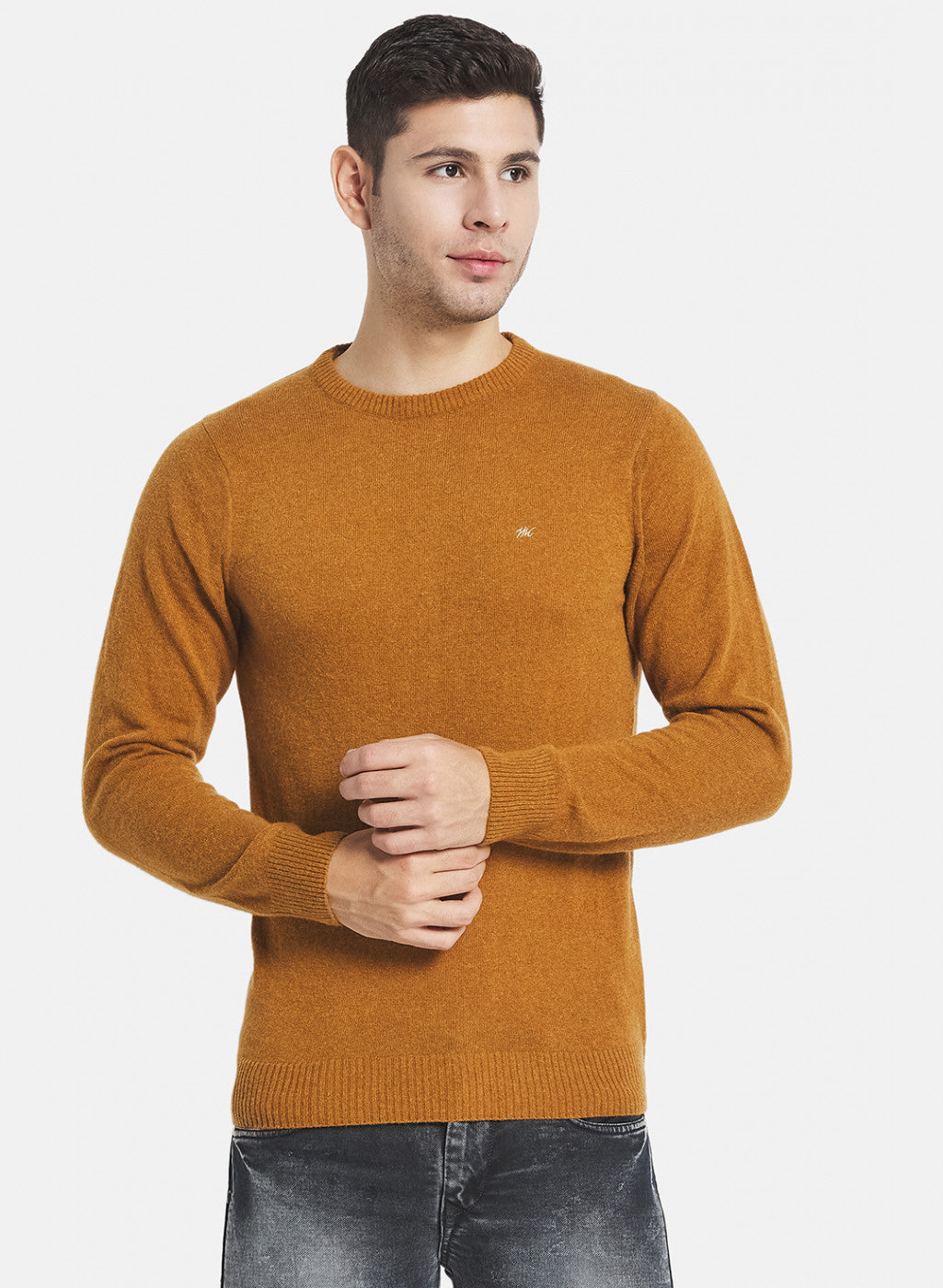 Men Orange Solid Sweater