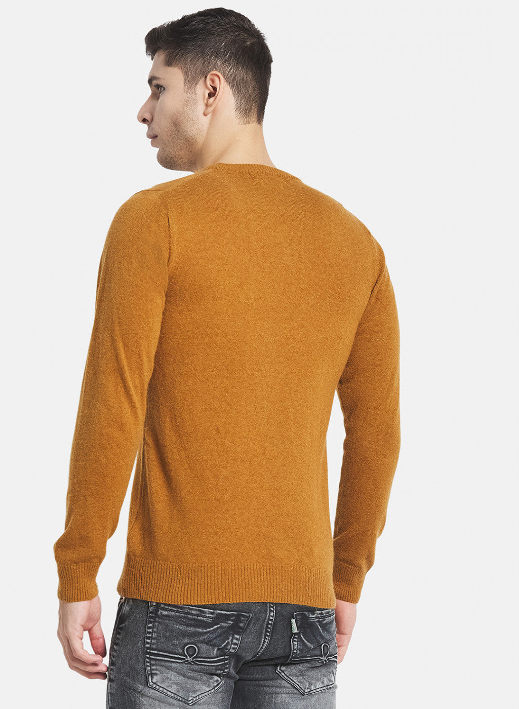 Men Orange Solid Sweater