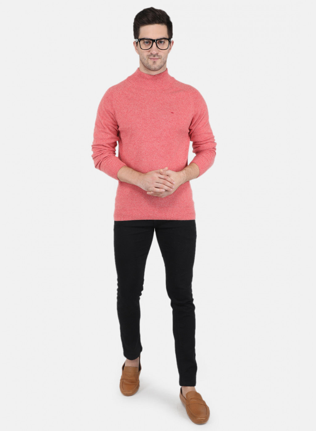 Men Light Red Solid Pullover