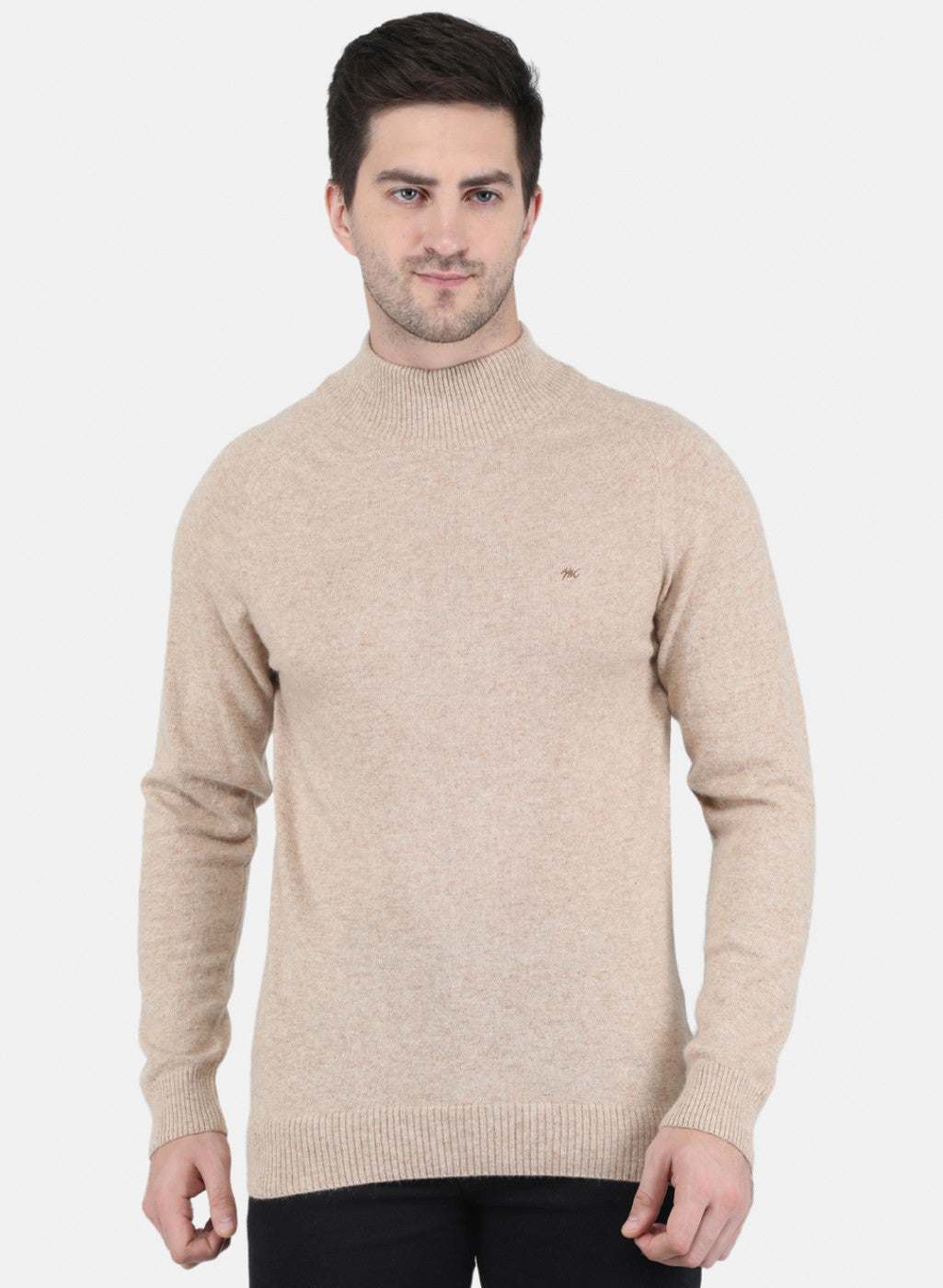 Men Beige Solid Pullover