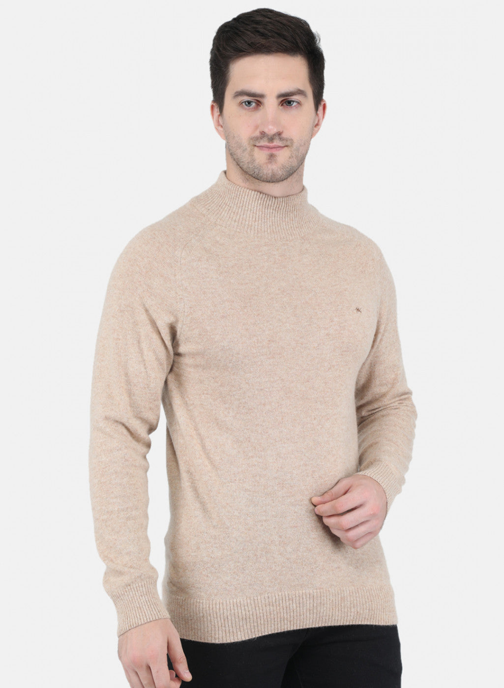 Men Beige Solid Pullover