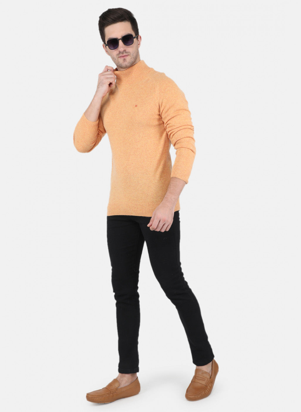 Men Orange Solid Pullover