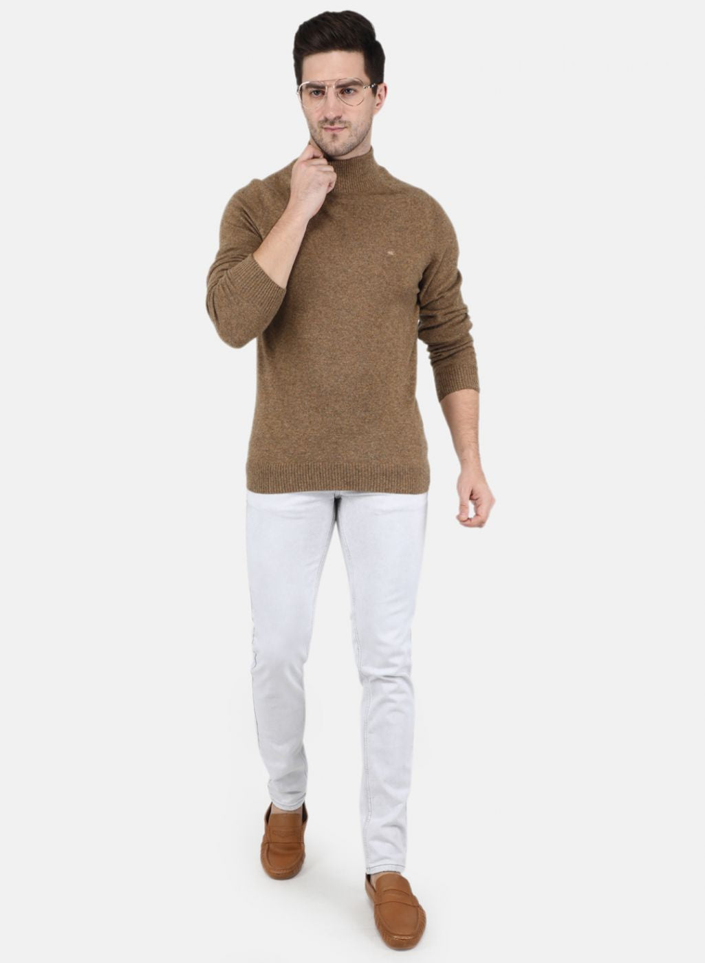 Men Brown Solid Pullover