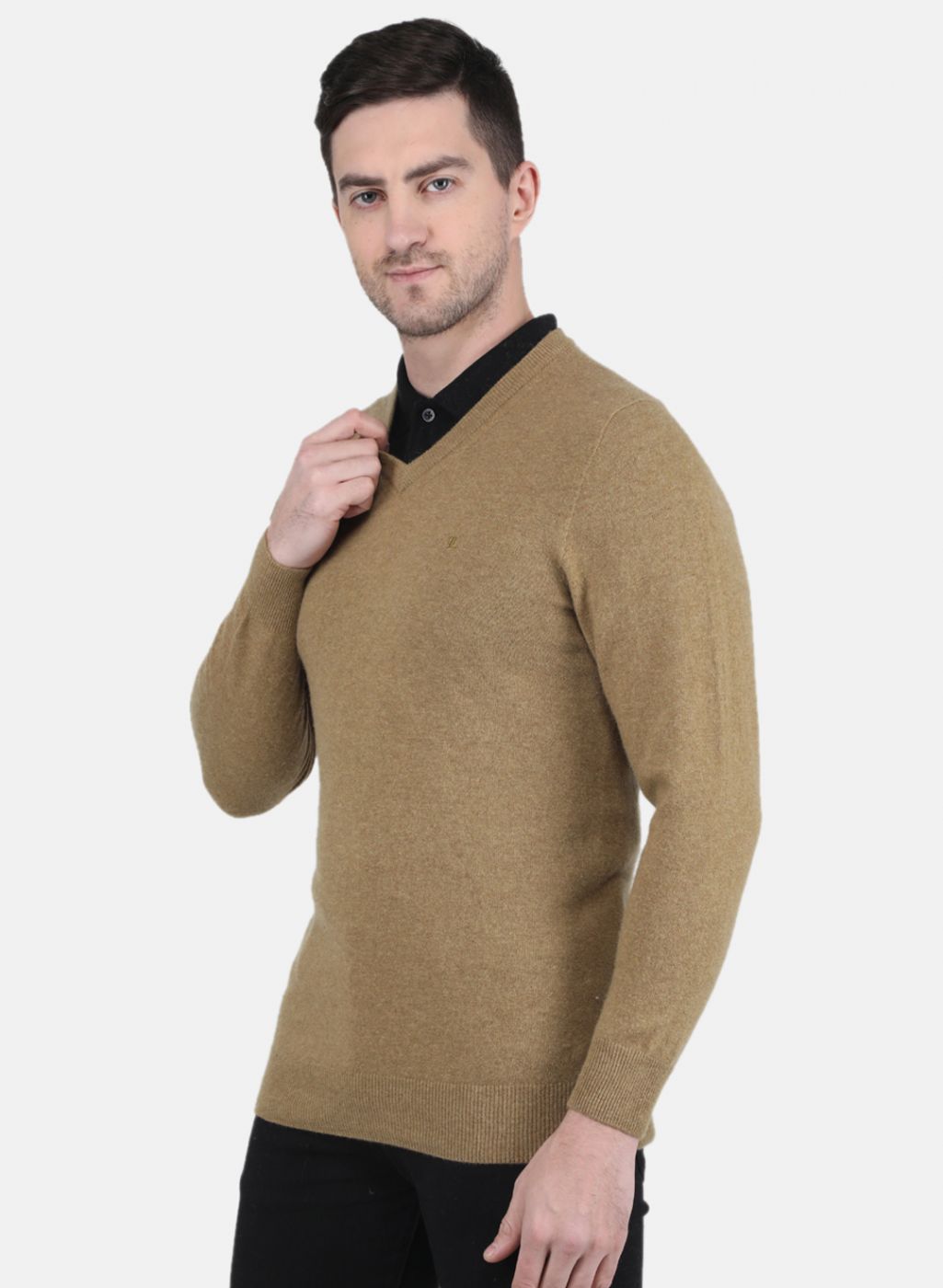 Men Brown Solid Pullover