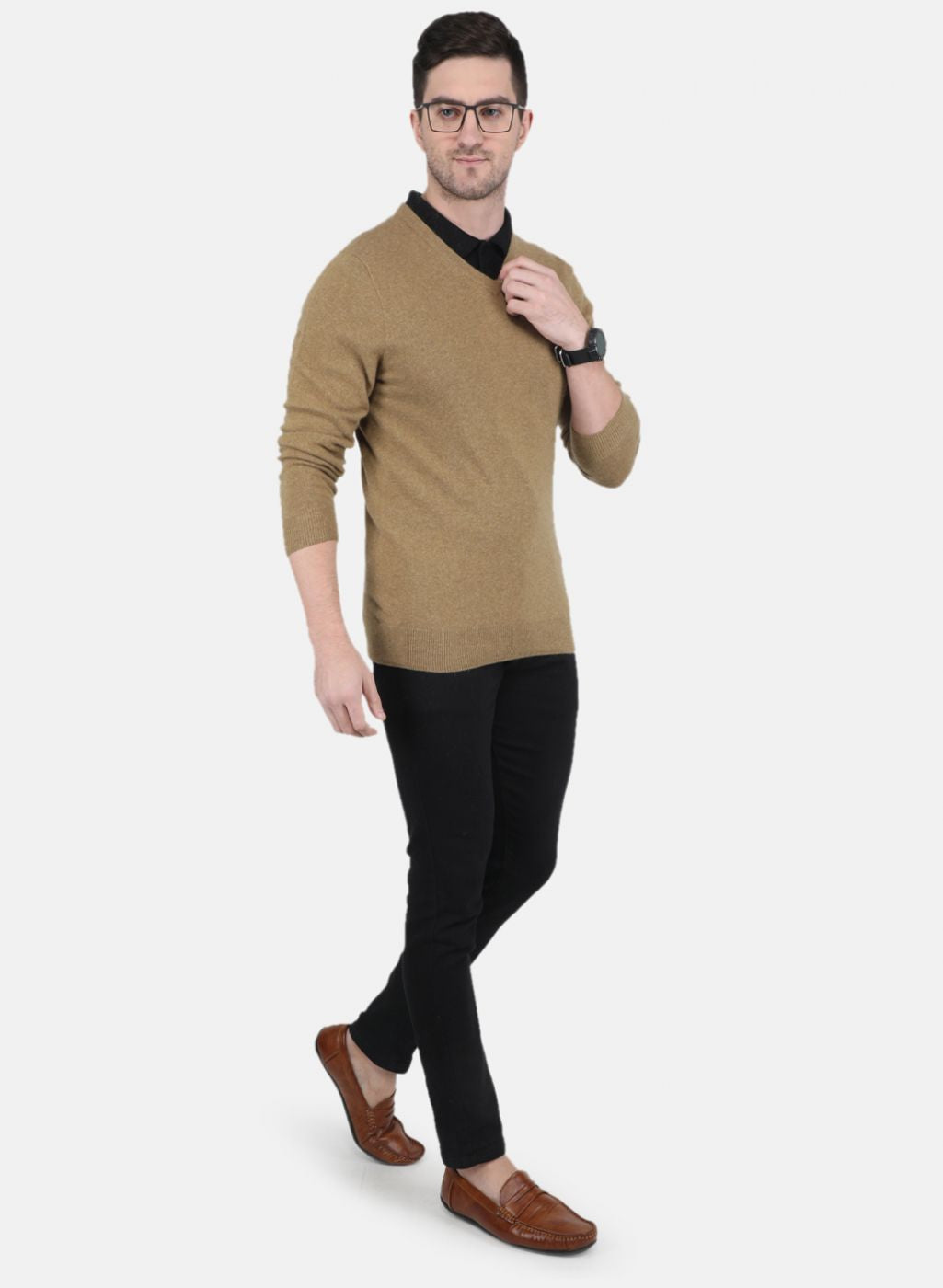 Men Brown Solid Pullover