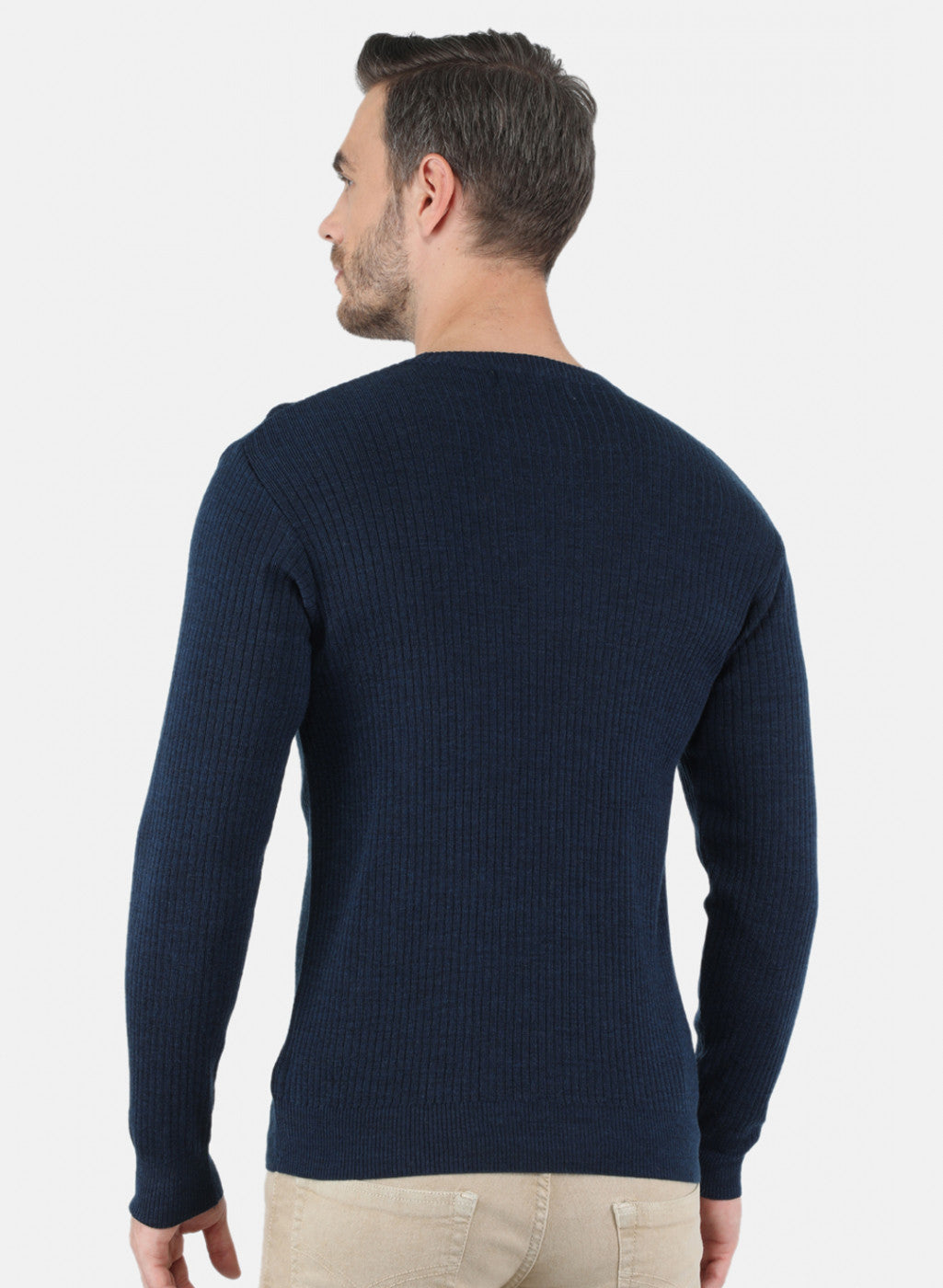 Men NAvy Blue Solid Pullover