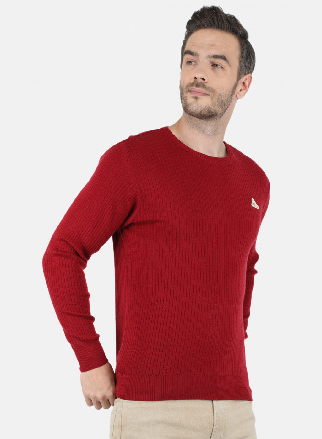 Men Maroon Solid Pullover