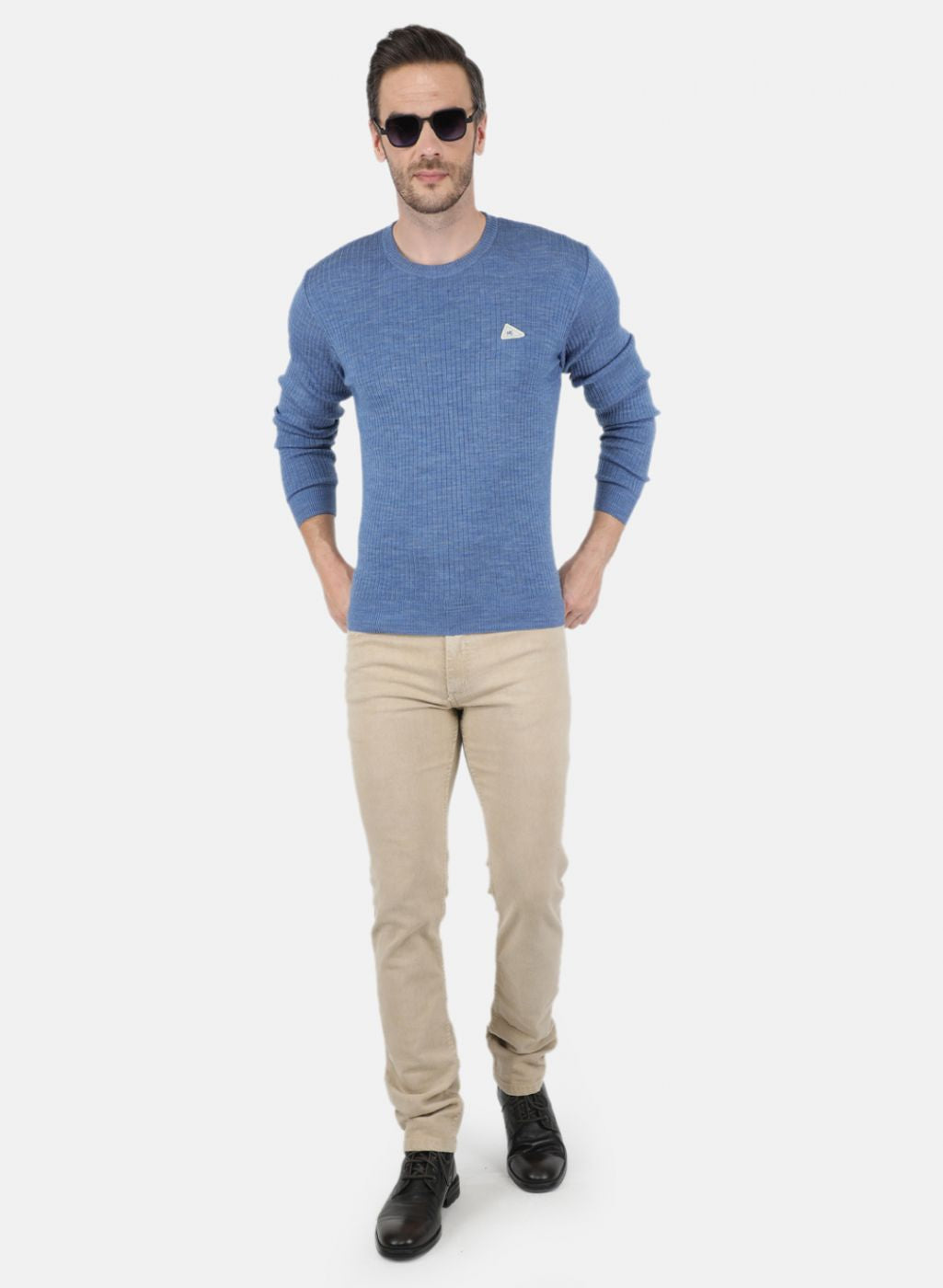 Men Blue Solid Pullover