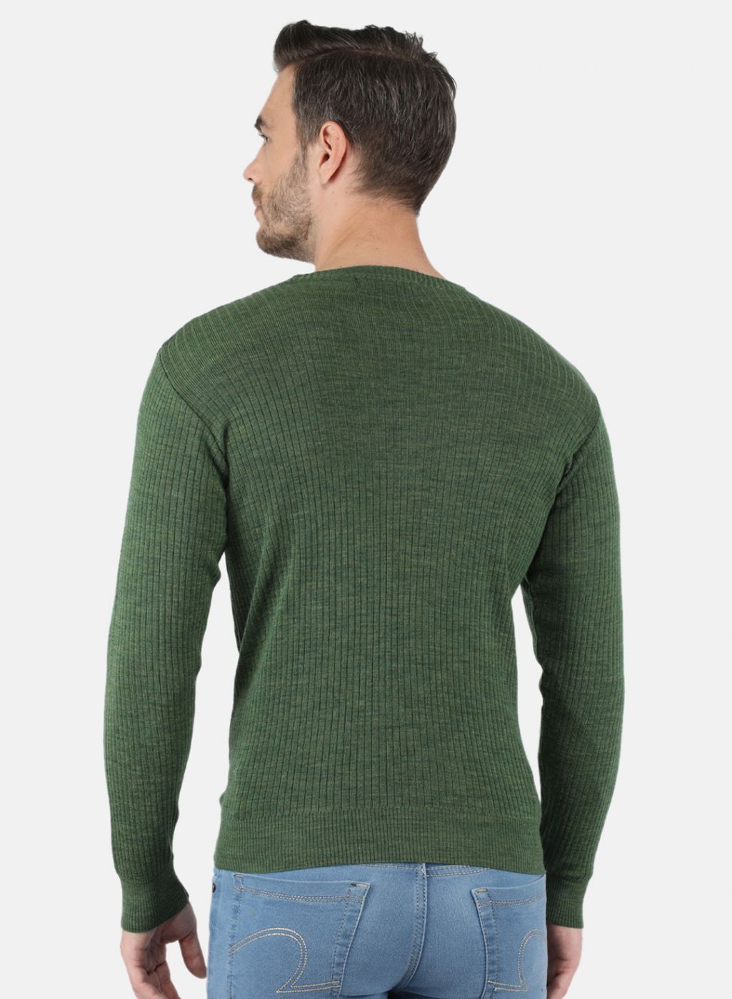 Men Olive Solid Pullover