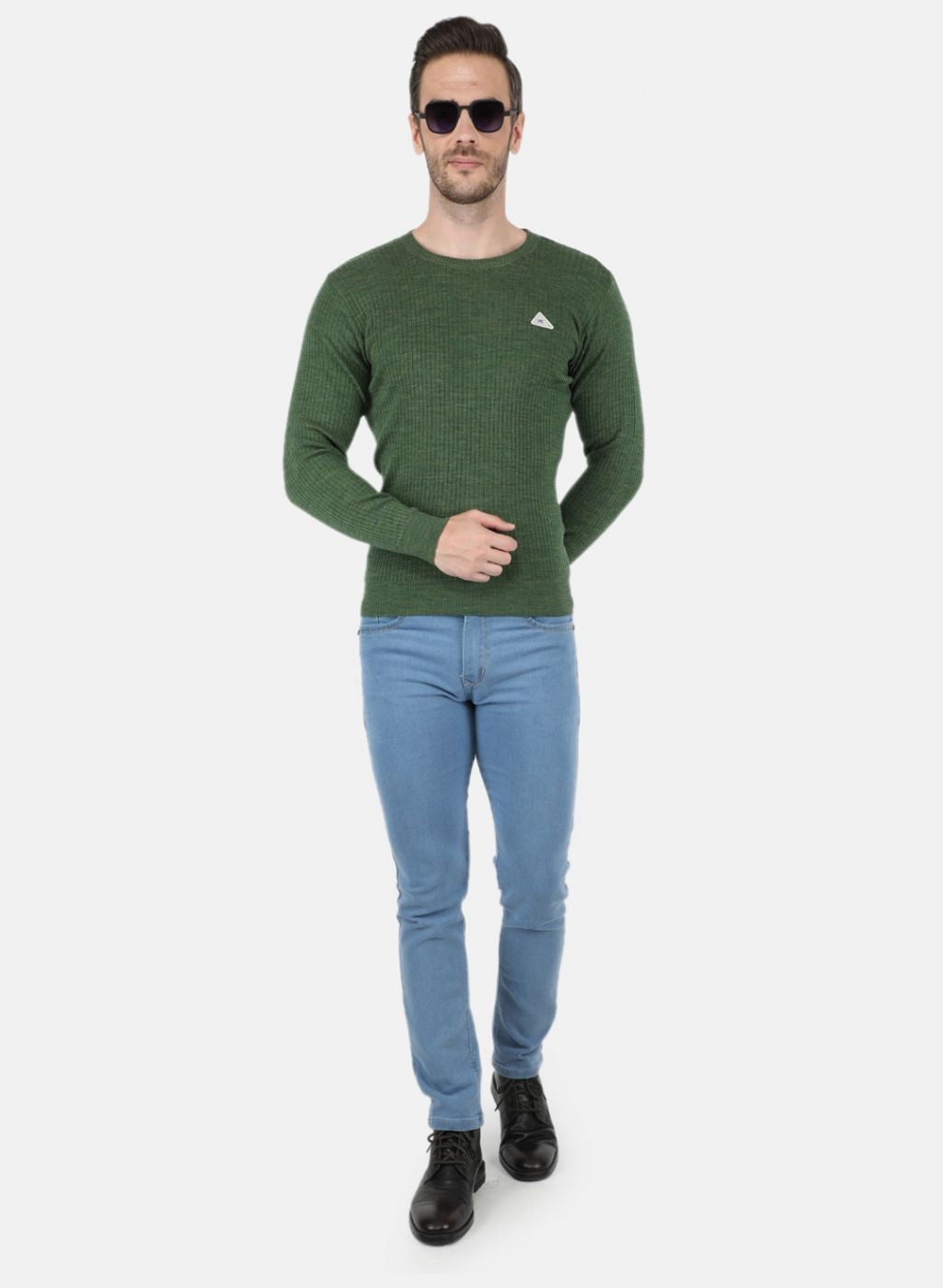 Men Olive Solid Pullover