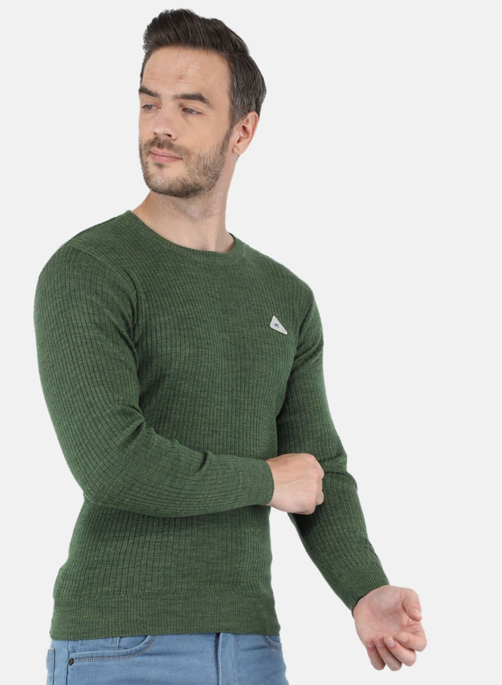 Men Olive Solid Pullover