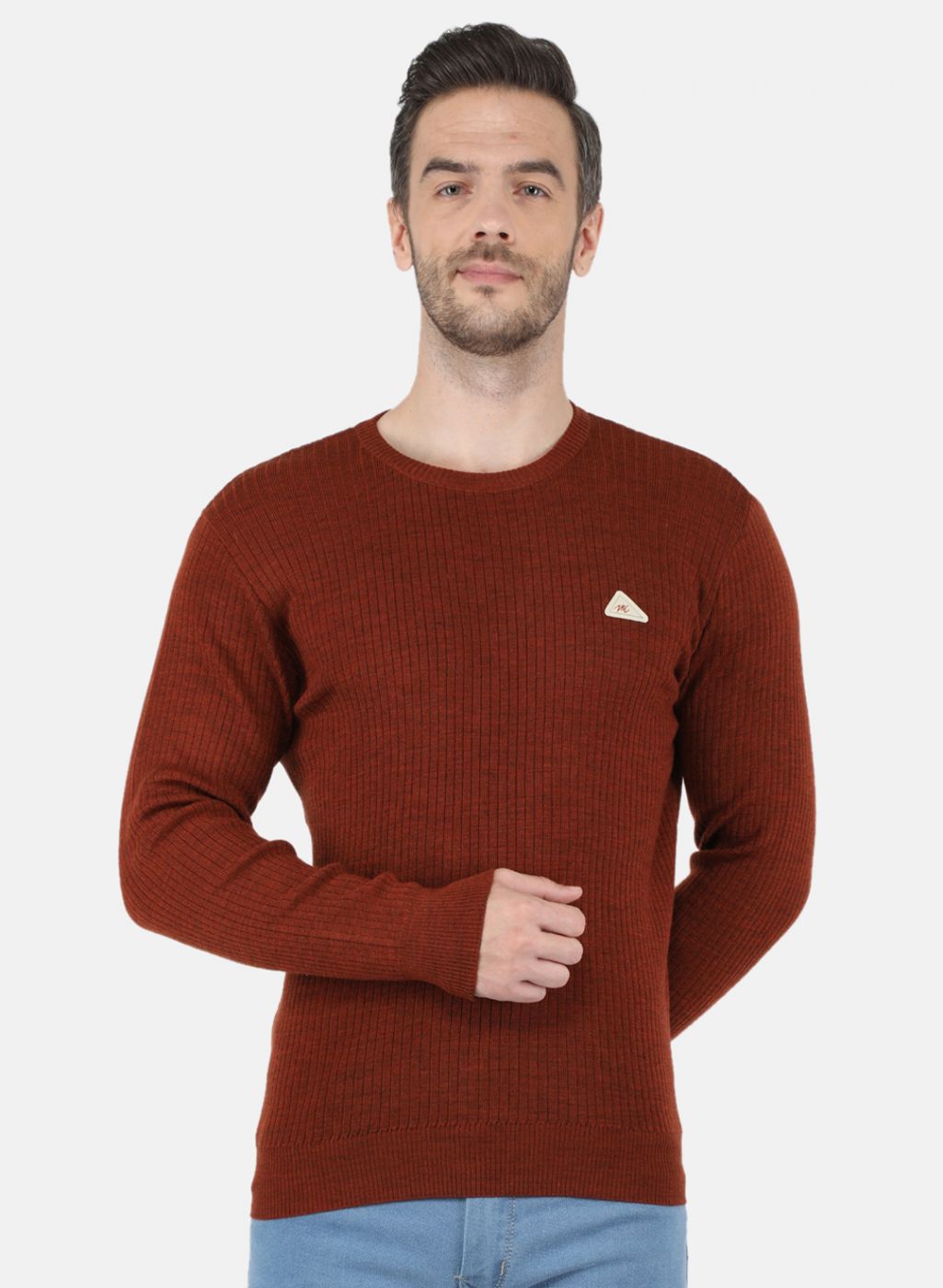 Men Brown Solid Pullover