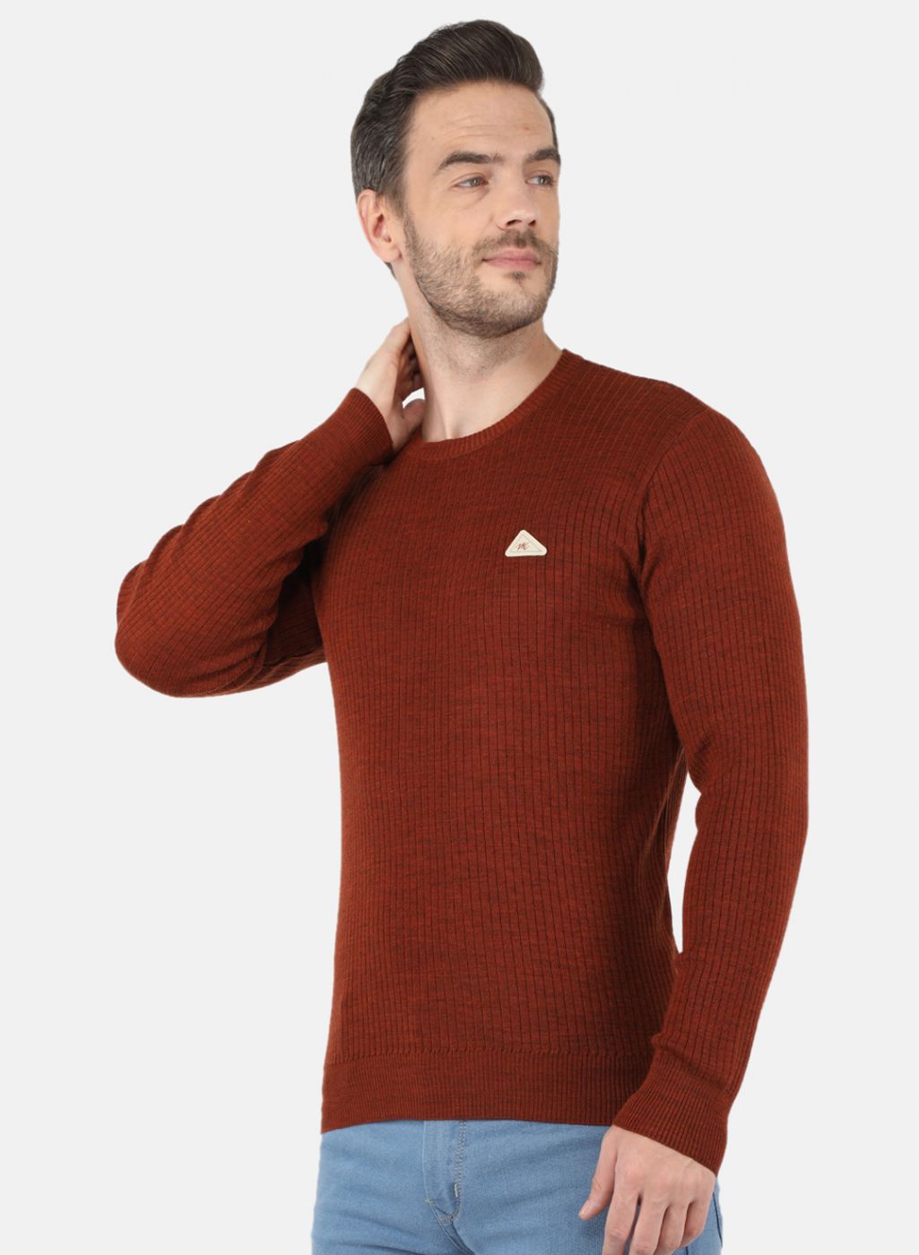 Men Brown Solid Pullover