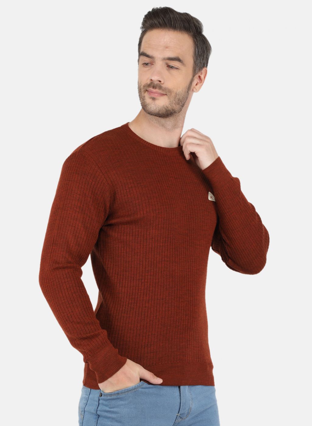 Men Brown Solid Pullover