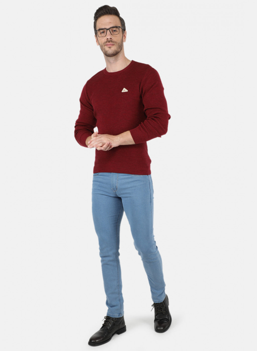 Men Maroon Solid Pullover