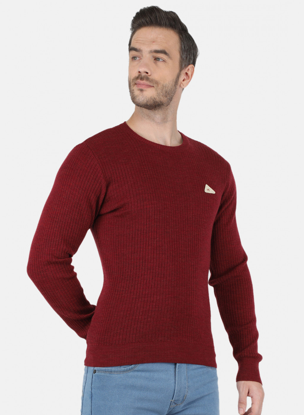 Men Maroon Solid Pullover