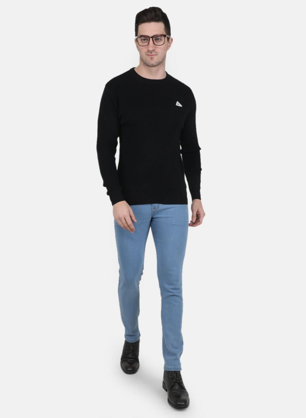 Men Black Solid Pullover