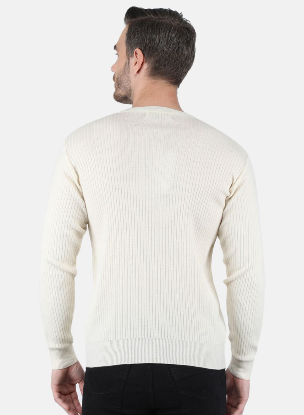 Men Off White Solid Pullover