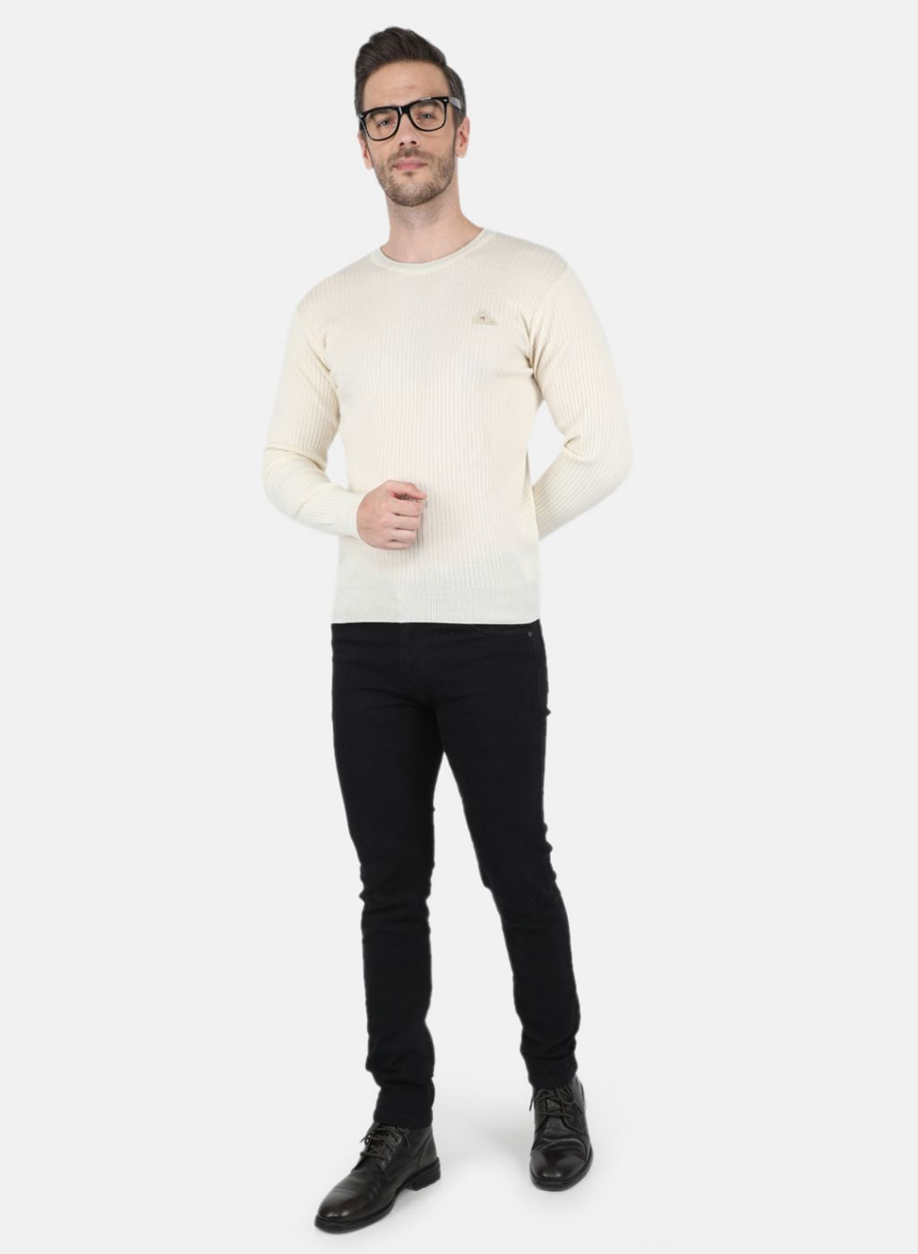 Men Off White Solid Pullover