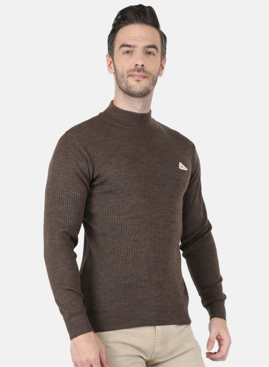 Men Brown Solid Pullover